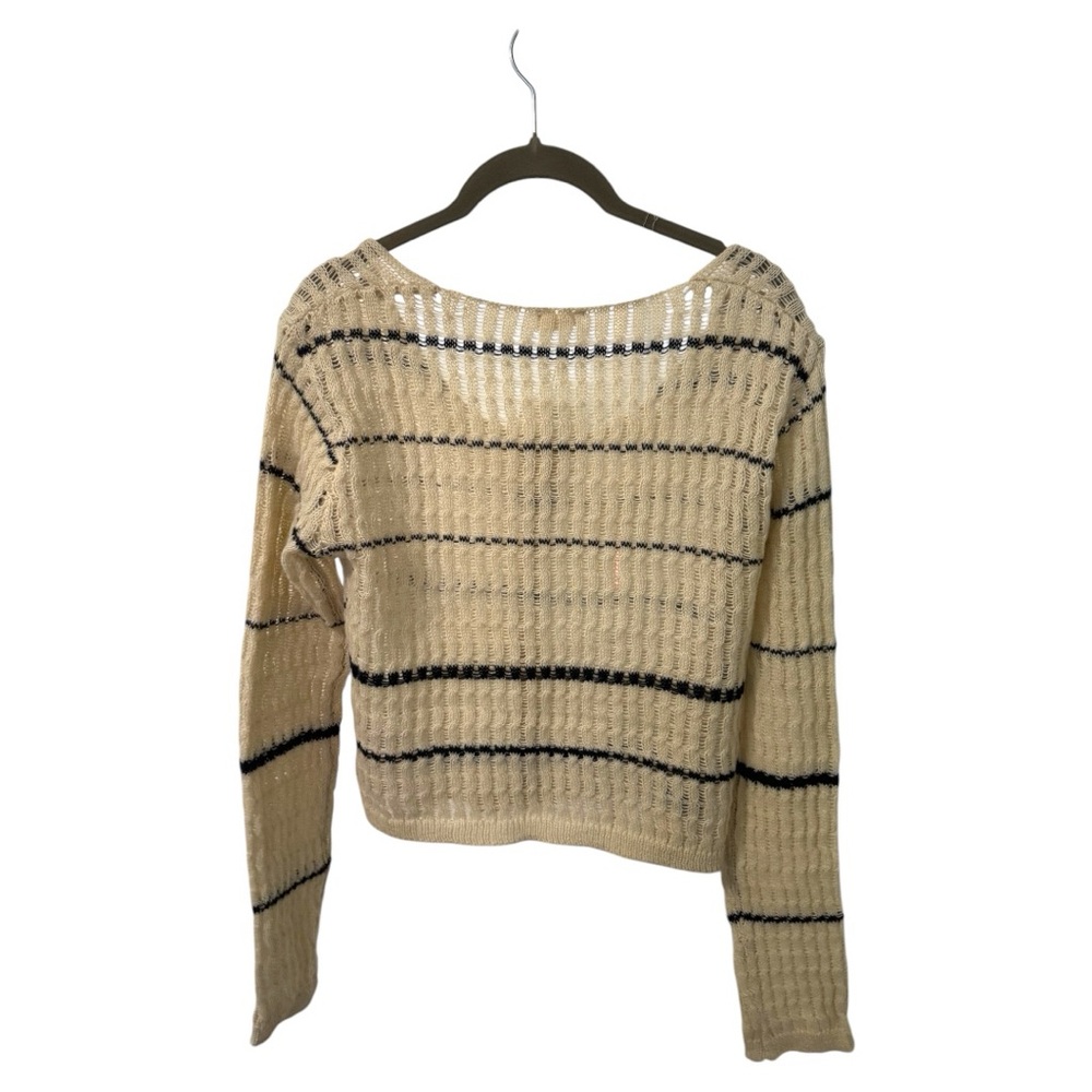Hem & Thread Cream and Dark Navy Striped Cardigan Sweater Size LG - Picture 2 of 5